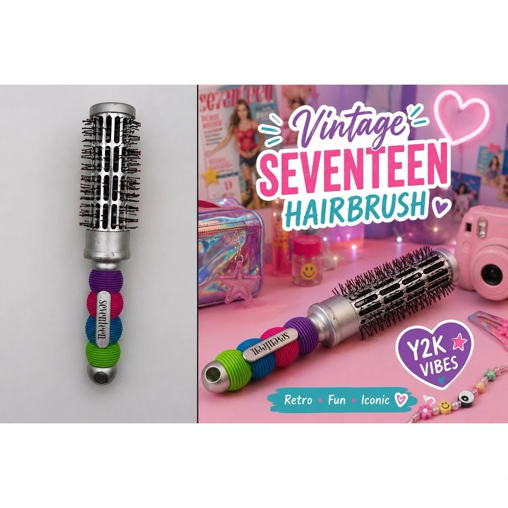Vintage Y2K SEVENTEEN Round Hairbrush Vented Barrel Blow Dry Styling Multicolor